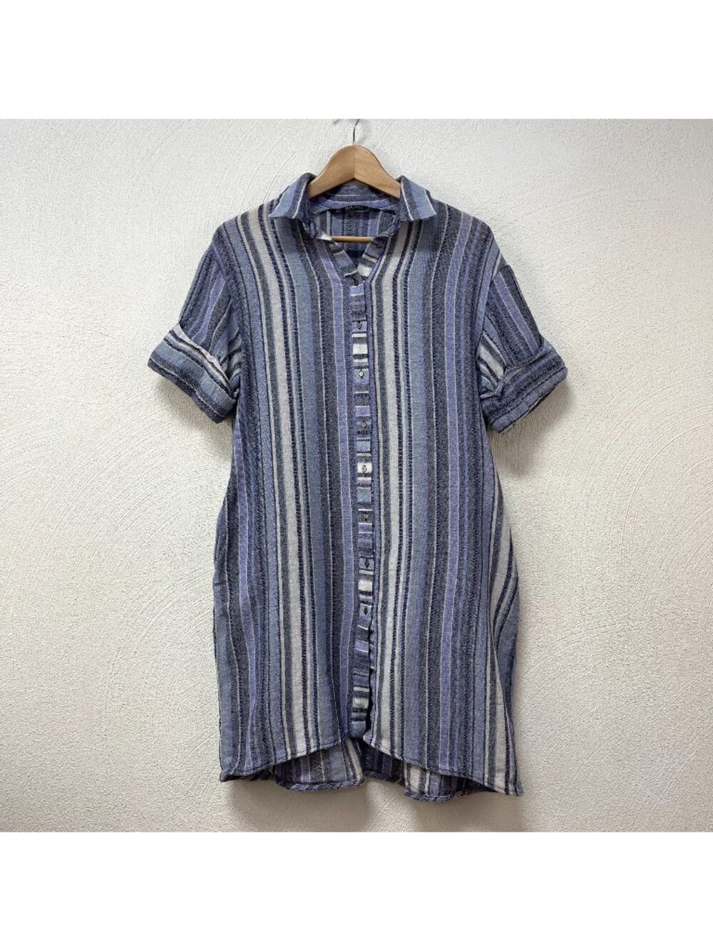 Zara Blue & White Striped Button Down Summer Dress w/ Pockets sz M